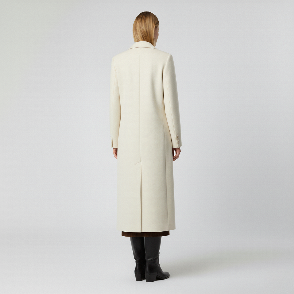 Wool Blend Long Coat with Structured Tailoring