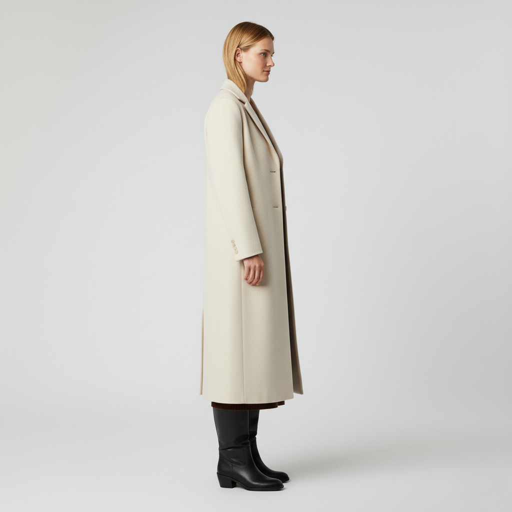 Wool Blend Long Coat with Structured Tailoring